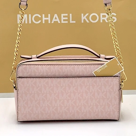 MICHAEL KORS JET SET ITEM MEDIUM DOUBLE ZIP PHONE XBODY LIGHT POWDER BLUSH MULTI - Picture 9 of 16